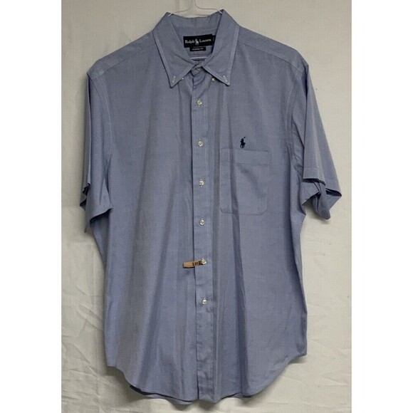 Ralph Lauren Men's Custom Fit Shirt Button Down Short Sleeve Blue Size 17 - Picture 1 of 5